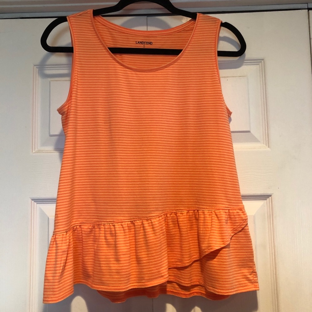 Lands’ End orange striped peplum tank EUC size sm